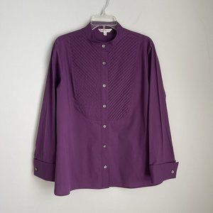 TravelSmith Purple Womens Long Sleeve Button Down Tunic Pleated